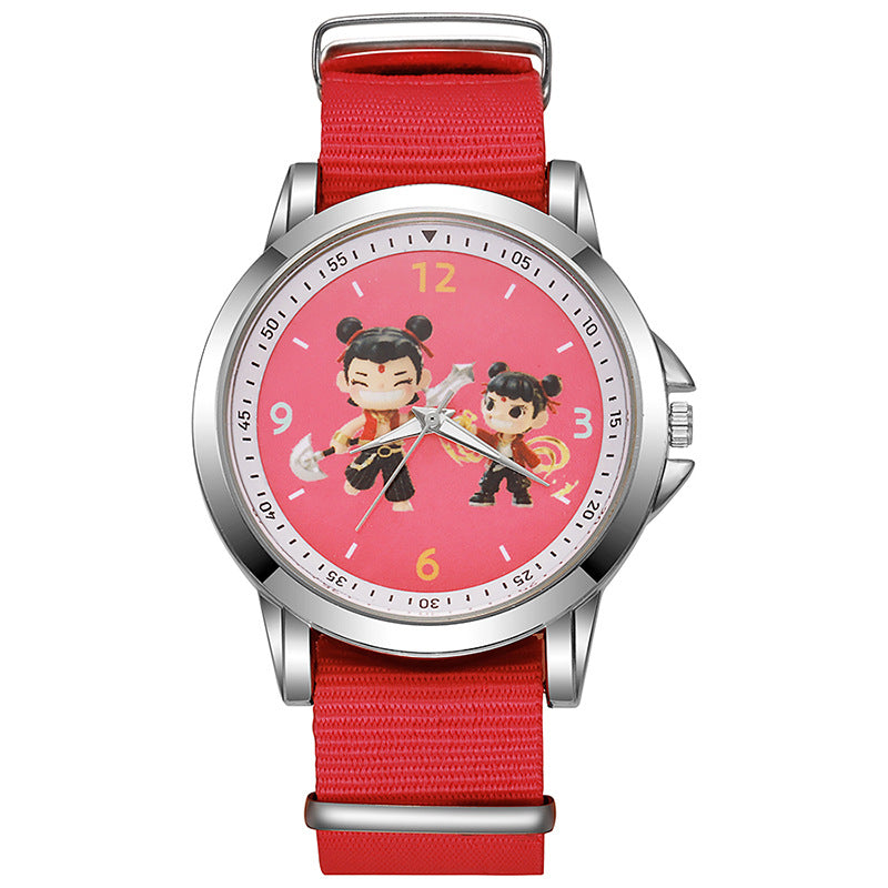 Cute cartoon nezha demon child descends to earth children's watch - stylish quartz watch for elementary school students, boys and girls