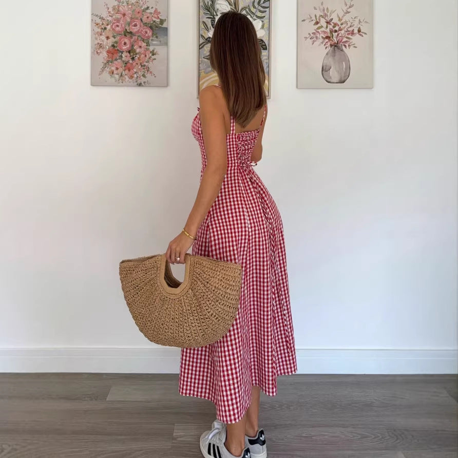 european and american cross-border new summer plaid cami dress - hot girl style