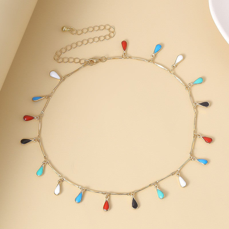 Fashion cross-border jewelry creative handmade fresh necklace female painting oil small pendant straight stick hanging mixed cut dripping oil clavicle chain