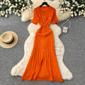 European and american style minimalist elegant knitted dress - women's summer single-breasted hollow-out slimming design - chic long dress