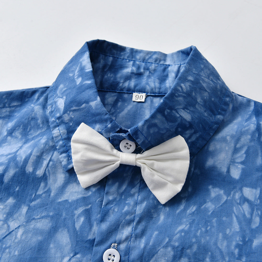 Spring cross-border new arrivalfashion style baby printing khaki romper infant one-piece bow tie one-year-old clothing