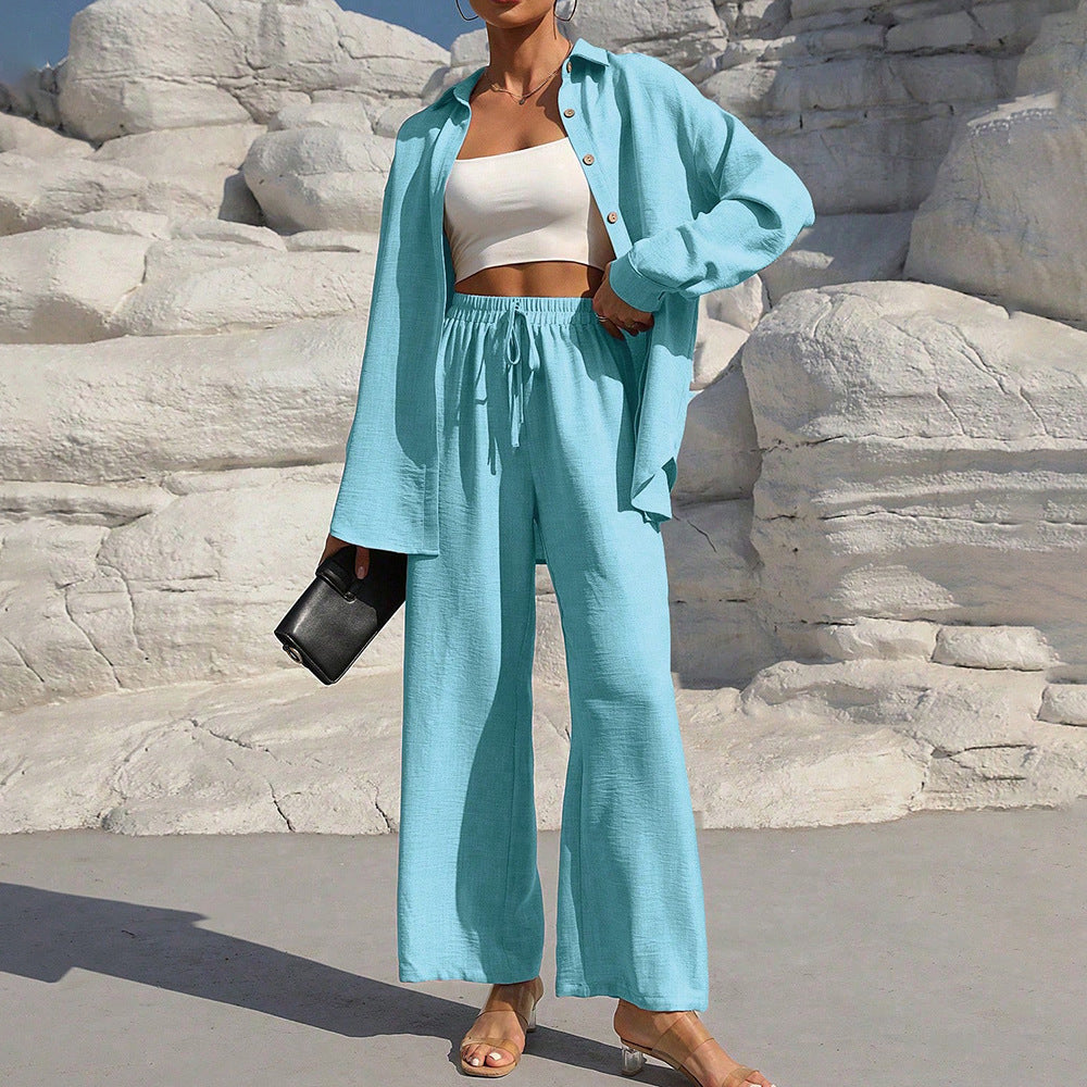 European and american cross-border  summer new arrival: loose-fit two-piece set with wide-leg pants - casual outfit for wholesale export