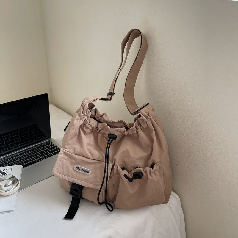 Foreign trade large-capacity fashion cloth bag women's 2025 summer new niche shoulder messenger bag Korean version pleated tote bag