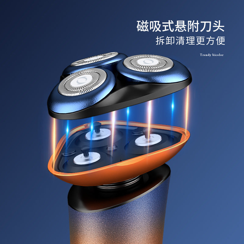 3-in-1 magnetic floating triple-blade electric shaver for men - washable, quick-charge, multi-function razor set