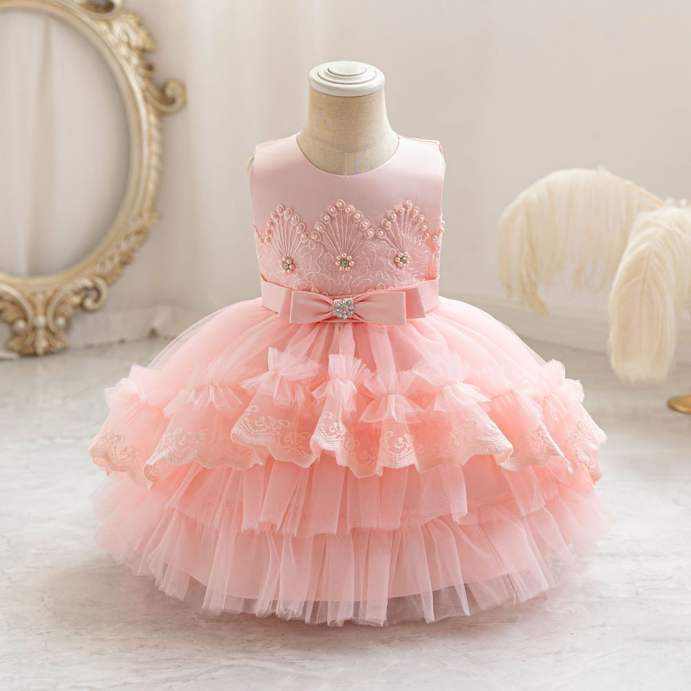 Ready-to-ship new girls' evening gown double-layer wedding cake princess dress first birthday party dress kids dress