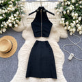 Xiaoxiangfengclassy heavy industry hot diamond halter sleeveless vest women's high waistslimming looka-line skirtsummersuit