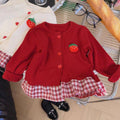 Girls' cute strawberry plaid lace-trimmed knit cardigan with skirt detail - new autumn sweet & chic long-sleeve top