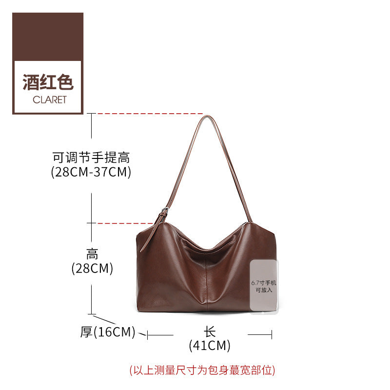 Soft cowhide tote bag women's 2025 autumn and winter new high-end sense large-capacity underarm bag versatile commuter messenger bag