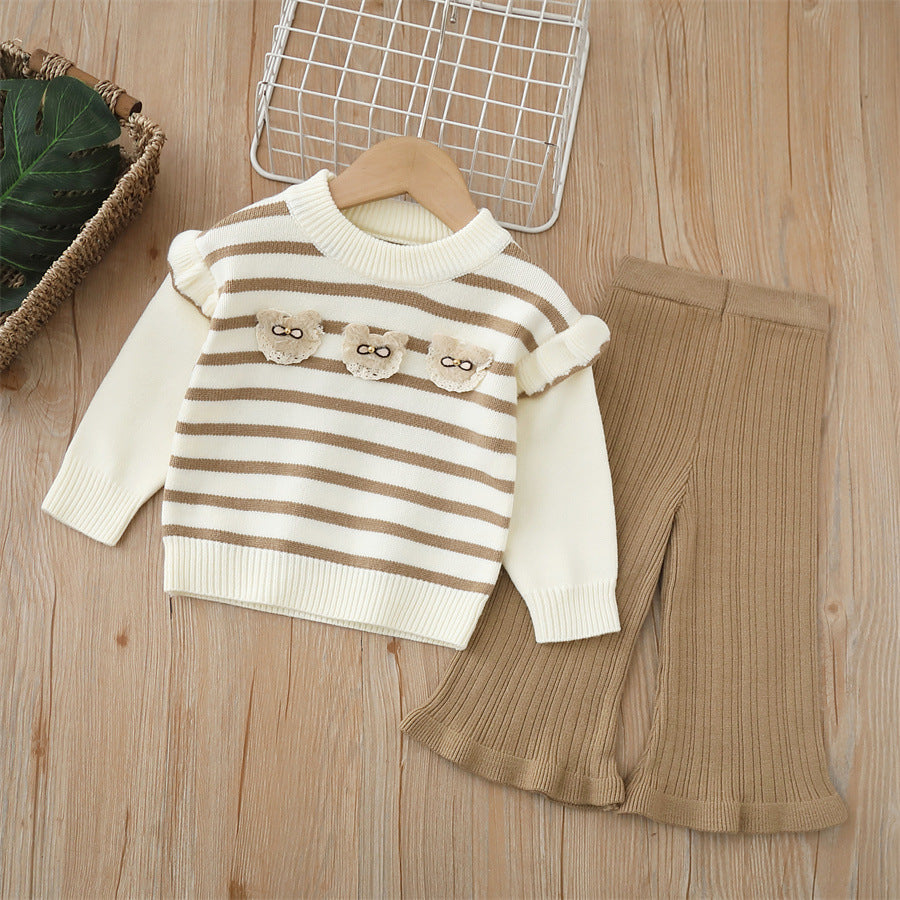 Girls' knitted sweater two-piece set -  autumn/winter new collection - baby girl cartoon rabbit crewneck pullover outfit
