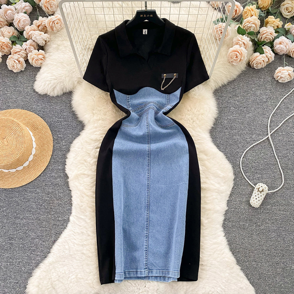 Salt style outfit, light and mature style elegantdress, women's casualfashion, longsilmfake two-piece patchwork long skirt