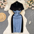 Salt style outfit, light and mature style elegantdress, women's casualfashion, longsilmfake two-piece patchwork long skirt