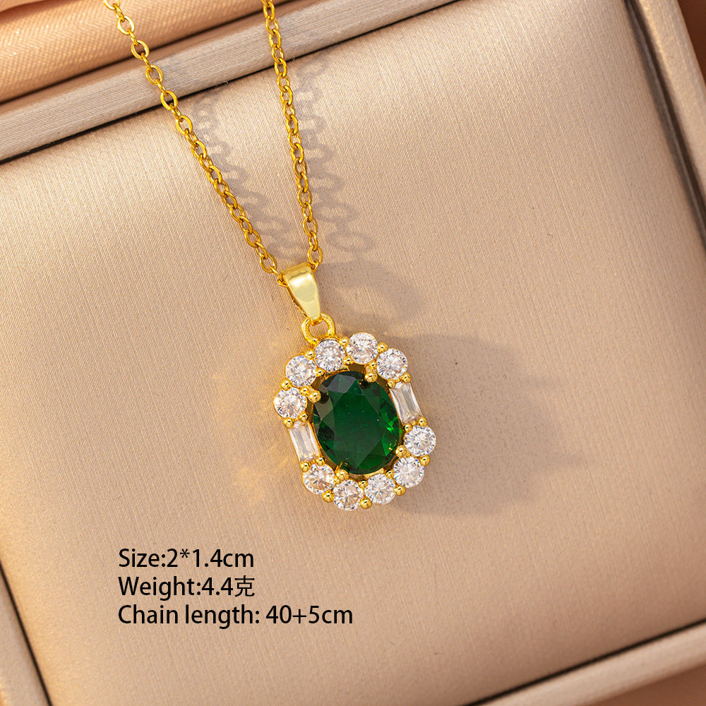 [titanium steel] amazon’s most popular emerald temperament necklace for women, accessible luxury, high-end fashion, simple clavicle chain jewelry