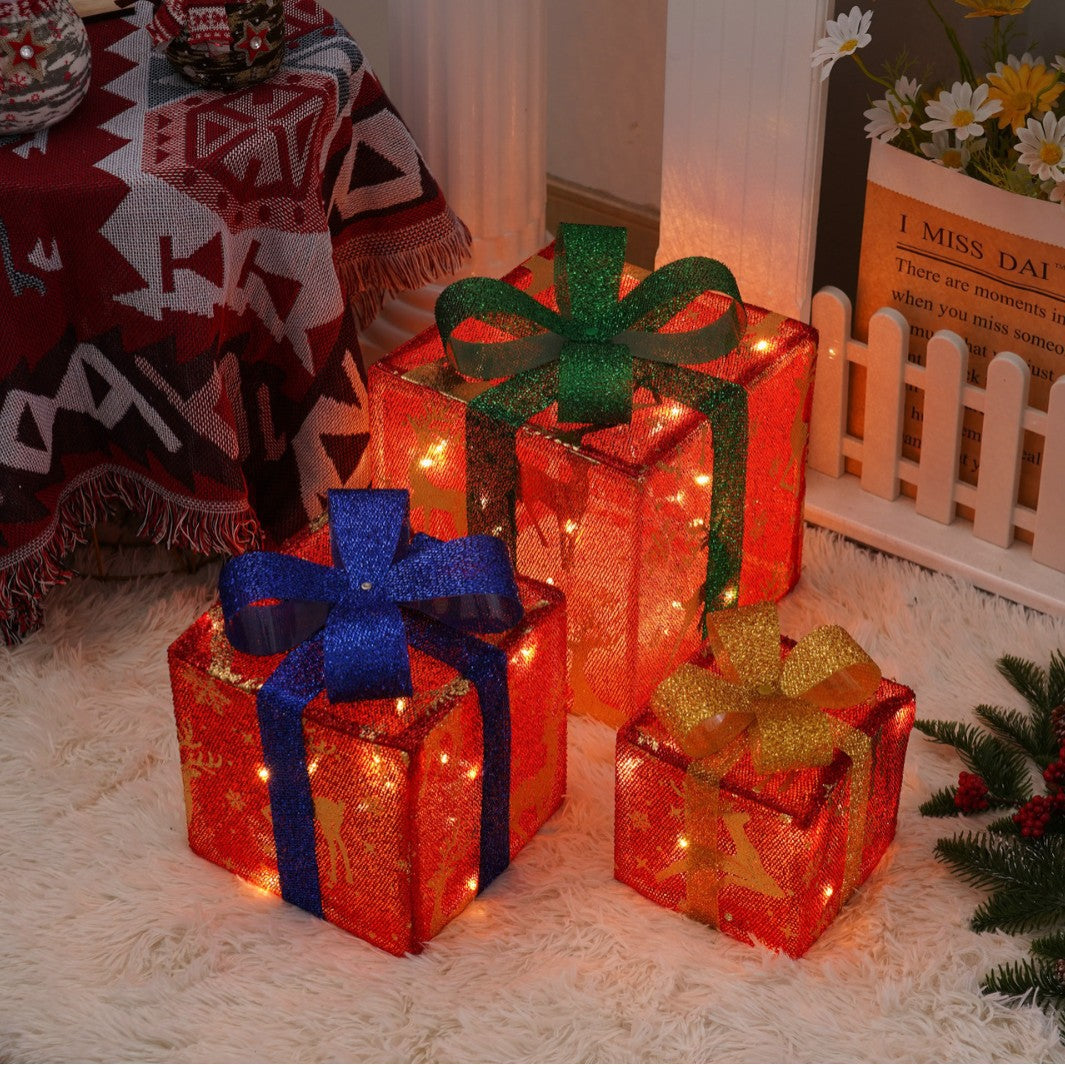 Popular Christmas gift box three-piece Christmas light decoration ambient light ins wind indoor and outdoor flashing ornament