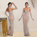 C7021 cross-border   independent station fashionfashion women's hot diamond one-line skirt dress long skirt