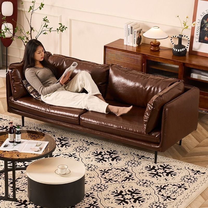 Leather sofa living room italian normcore office reception retro straight row small apartment plaid leisure double three person sofa