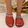 Exportplus size baotou fishnet half slippers cross-border new arrivalsummerflats roman cut outplaid beach slippers