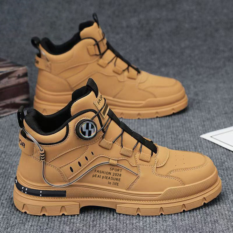 Boots men's high-top spring british style retromencasual leather shoes mid-top waterproofnon-slipworkwear boots