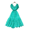 Vintage court style flutter sleeve dress - women's summer hollow-out crochet, high-end design, elegant socialite, light luxury maxi dress