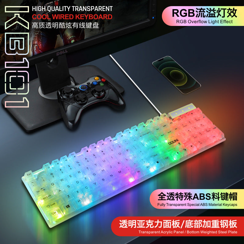 Dou ni kb101 colorful illuminated rgb transparent keyboard - mechanical feel, wired gaming keyboard for laptops