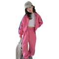 Girls' spring outfit set  new korean style kids' fashionable hooded jacket and sweatpants two-piece trendy set
