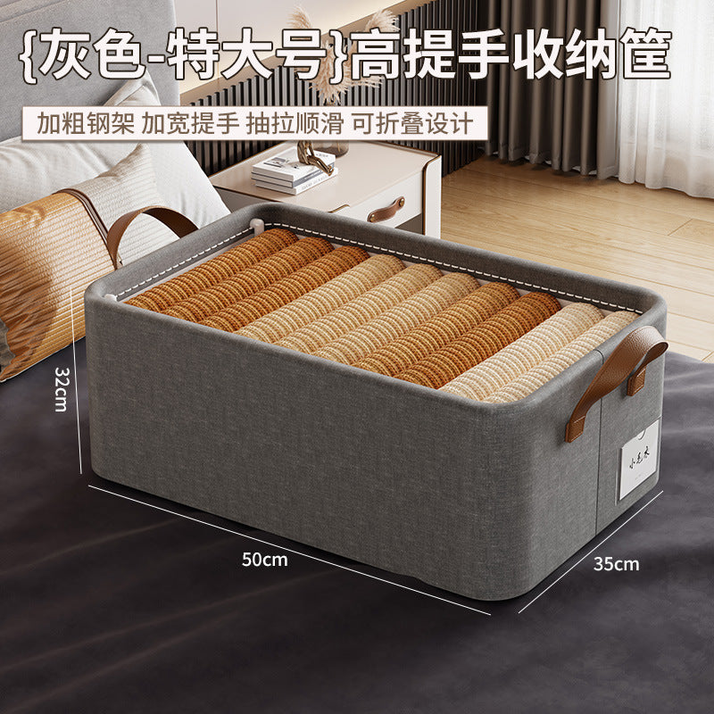 Customized cotton and linen clothing sorting storage box, wardrobe clothes storage basket, foldable fabric pants wardrobe storage box