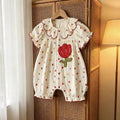 Summer newborn baby romper - floral print short-sleeve bodysuit dress for girls - perfect for outdoor crawling and playtime