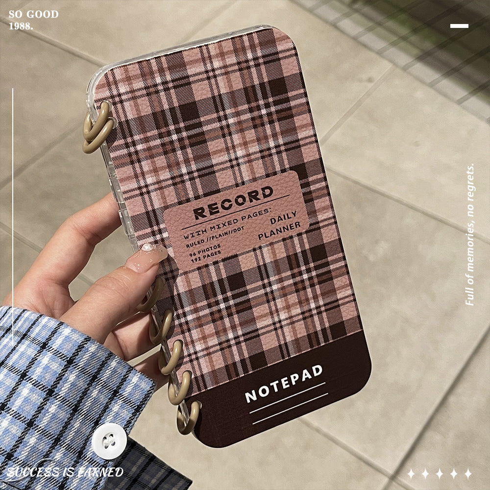 New letter plaid phone case creative notebook compatible with apple 16 pro max protective cover iphone 15 women's style