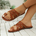 European and american export plus size retro 26 flat bottom toe slippers women's cross-border outwear one strap cross beach sandals