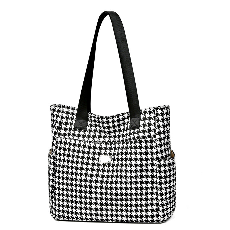2023 fashion new arrival houndstooth canvas bag large capacity popular casual shoulder bag simple versatile tote bag for women
