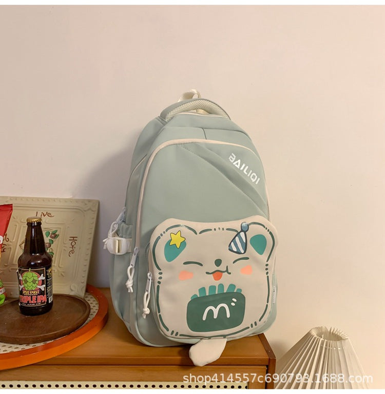 Macaron color cute french fries bear backpack for primary and secondary school students, large capacity, wear-resistant and easy to take care of, backpack