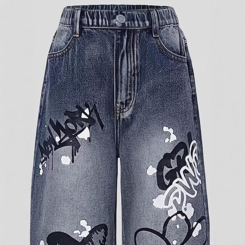 girls' denim jeans: new loose-fit casual straight-leg pants