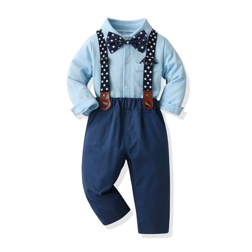 Export children's clothing new products spring & fall baby baby 100-day gentleman's suit baby suitlong sleeves khaki overalls hat