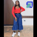 European and american style women's casual cropped denim pants -  cross-border summer fashion ruffle flare jeans