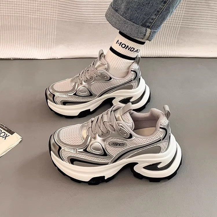Mesh breathable chunky sneakers for women, 2026 summer new arrival, thick sole height increasing, lightweight, versatile, casual sports shoes, trendy