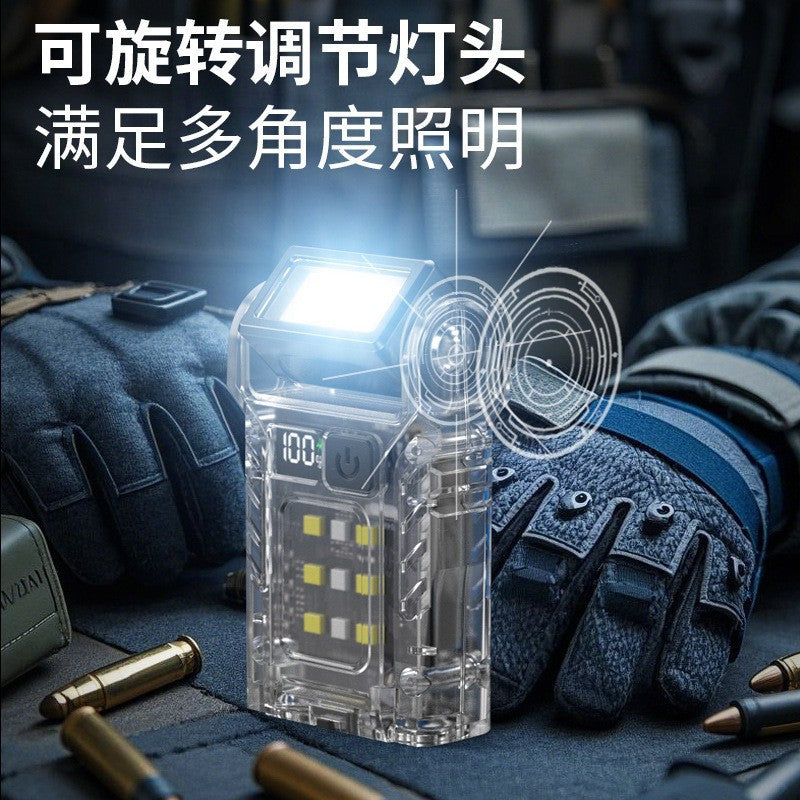 LED flashlight bright light long battery life charging portable clip hat light outdoor multi-function emergency cob work light