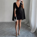 Ready-to-ship   european and american cross-border v-neck sexy wide sleeve bodycon mini dress