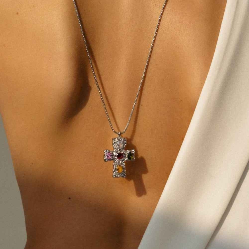 Cross necklace wholesale european and american cross-border jewelry fashion hip-hop non-fading necklace men's double-layered cuban chain