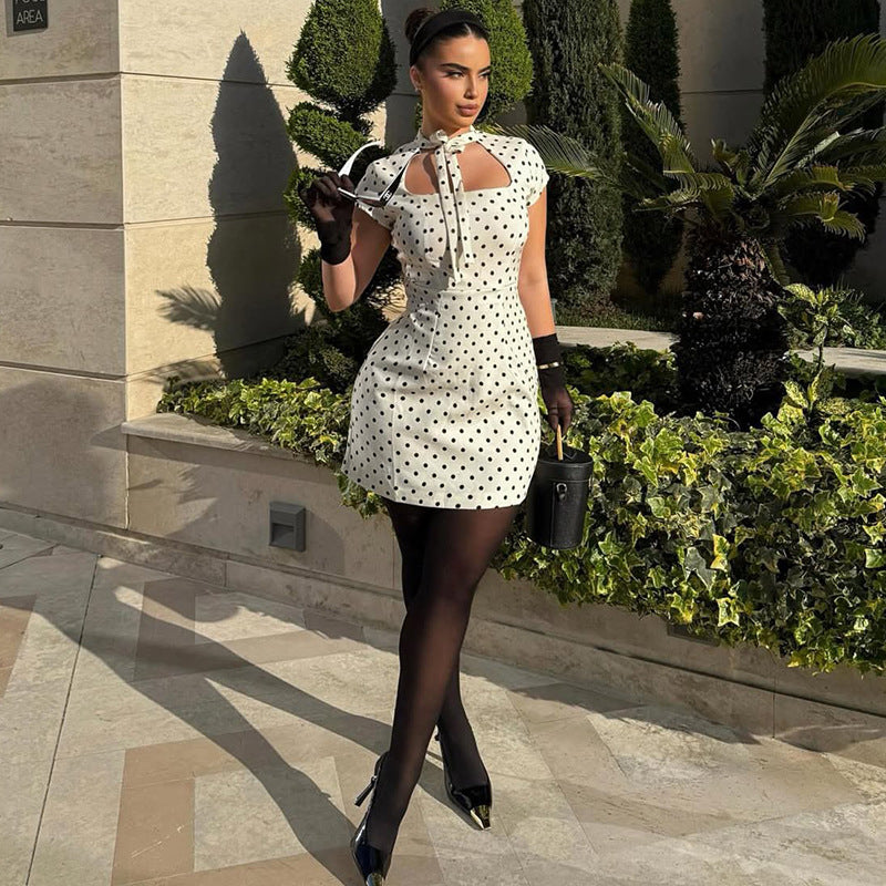 Fashion style insexport street style women's clothing simple fashion waist a-line skirt strap polka dot shortdress
