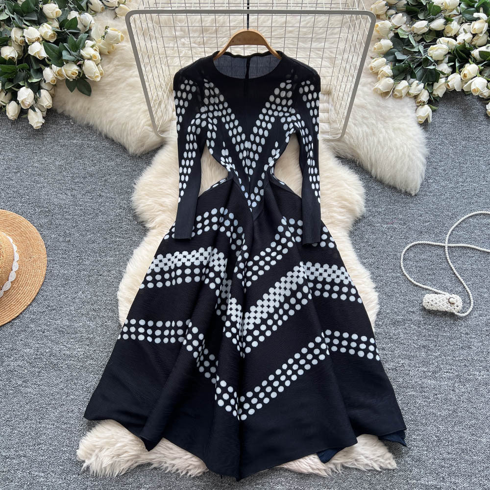 Miya pleated european and american dress women's autumn and winter european and american fashion asymmetrical printing waist elegant large swing pleated skirt