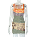 European and american style women's foreign trade printed patchwork slimming bodycon mini dress casual camisole off-the-shoulder sleeveless dress