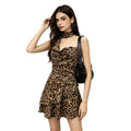american leopard print halterdressbackless waist ruffle swing sexysexy style petitesslimming look short skirt