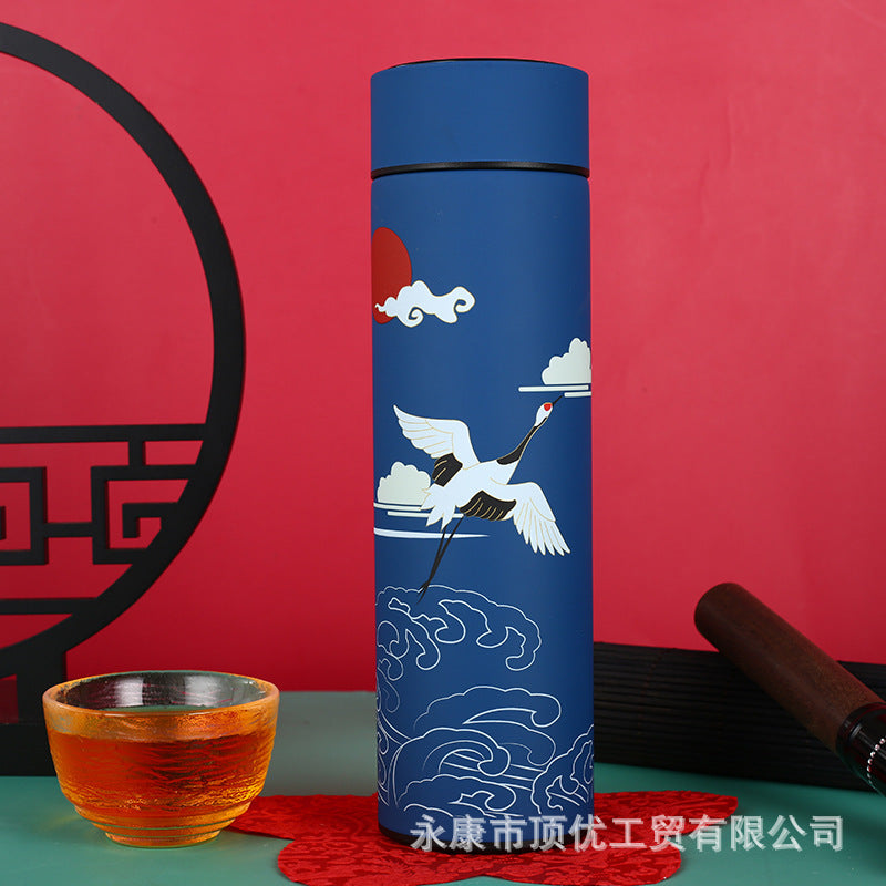Chinese style national trend 304 smart cup wholesale double layer vacuum thermos cup student creative gift water cup logo