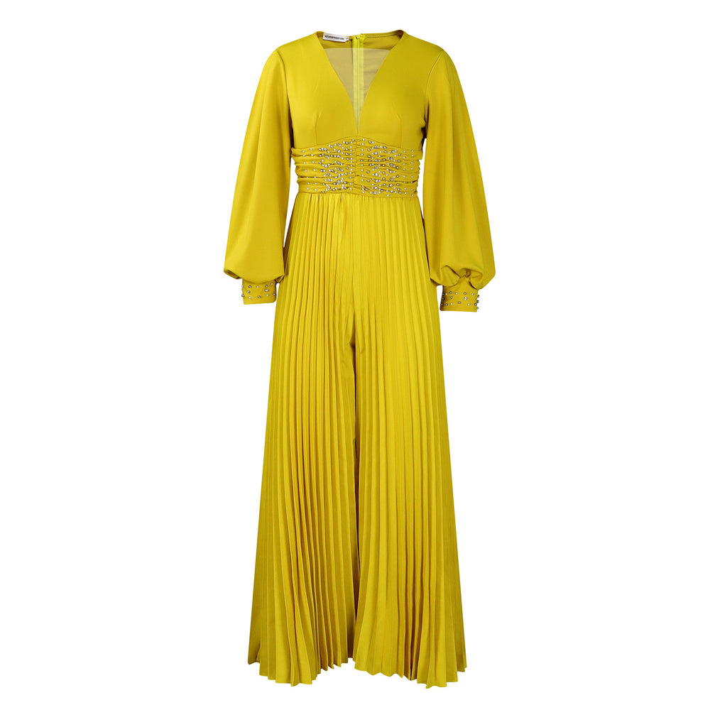 D534 european and american cross-border  foreign trade plus size beaded mesh fashion casual loose wide leg african jumpsuit