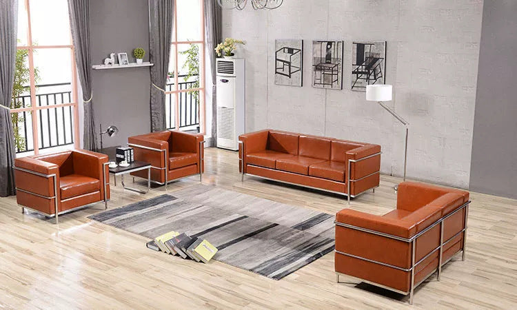 Minimalist business office sofa - classic le corbusier black reception area lounge seating - lc2 leather sofa