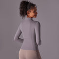 New women's solid color fitted stand collar zip-up long sleeve brushed athletic running fitness long yoga top