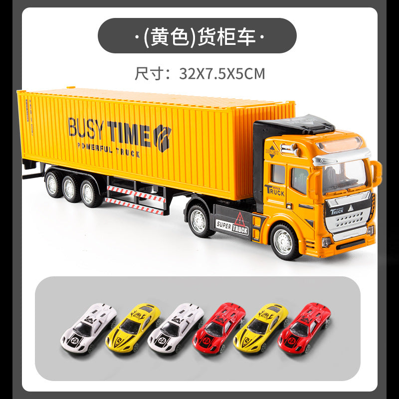 Die-cast alloy semi-truck toy - kids' playset with trailer, container transport, and realistic container model - perfect for young truck enthusiasts!