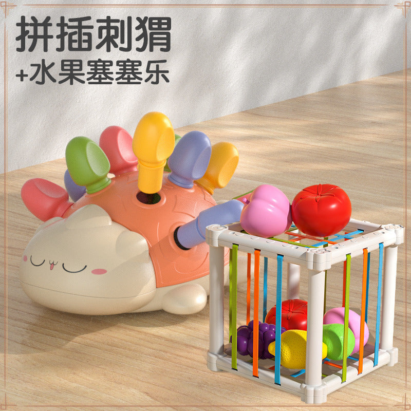 Hedgehog assembly hole pulling nails 6 months 8 baby concentration training early education baby toys 1 3 years old puzzle
