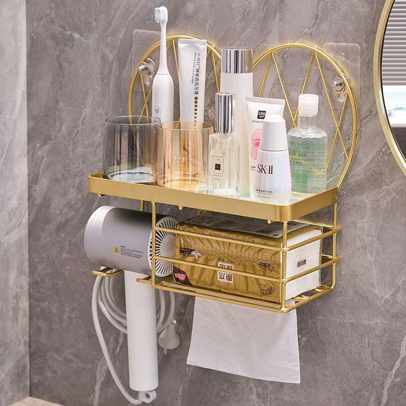 Bathroom decorative shelf wall mount - toilet paper, hair dryer, and cosmetic organizer for vanity - no drilling required