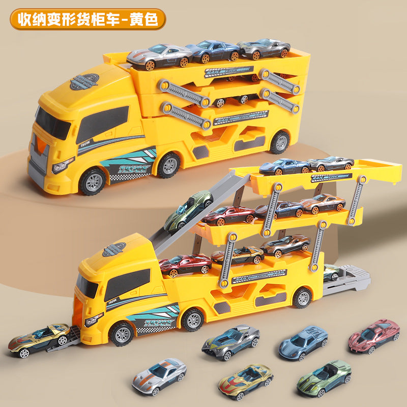 New arrival cross-border deformation kids folding ejection toy car container transport truck sliding transport male car engineering vehicle