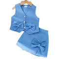 Children's clothing shein cross-border girl suit blue vest + shorts two-piece set